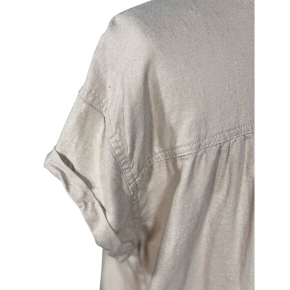 Falls Creek Size M Women Linen-Blend Shirt Beige Short-Sleeve Button-Up - Picture 8 of 10
